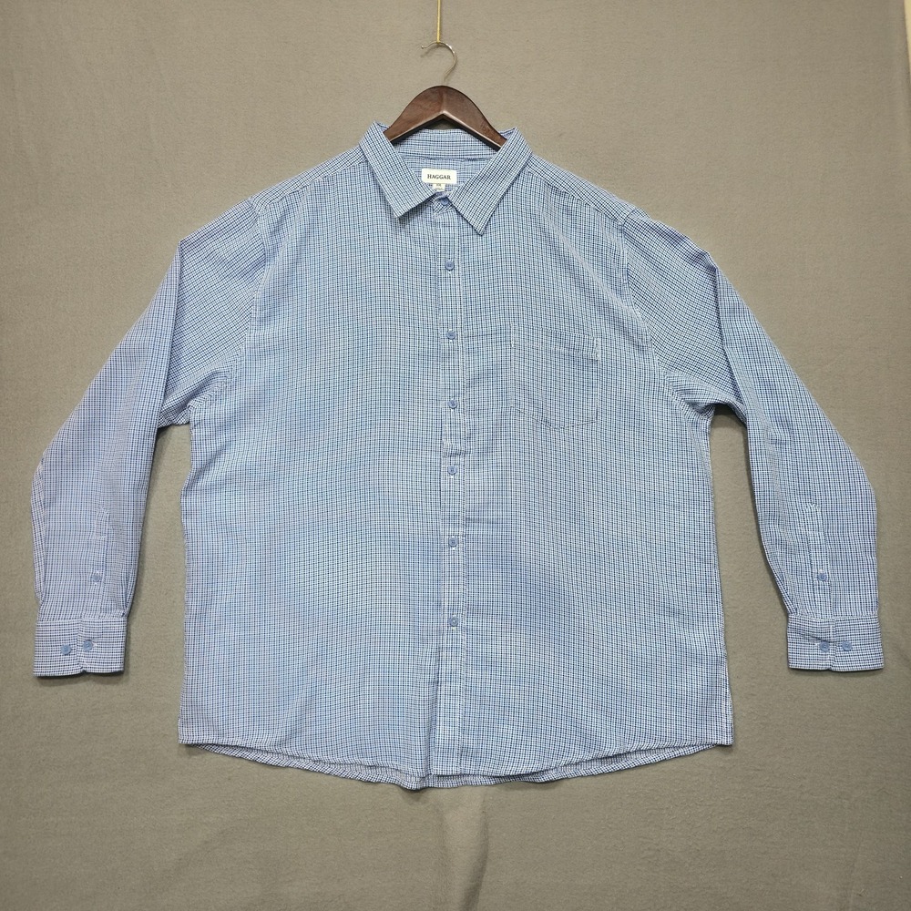 Haggar Men's Blue Polka Dot Long Sleeve Button Up‎ Shirt Size XXL